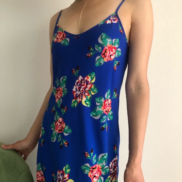 Royal Blue Floral Mai Tai Midi Slip Dress - Picture 1 of 4